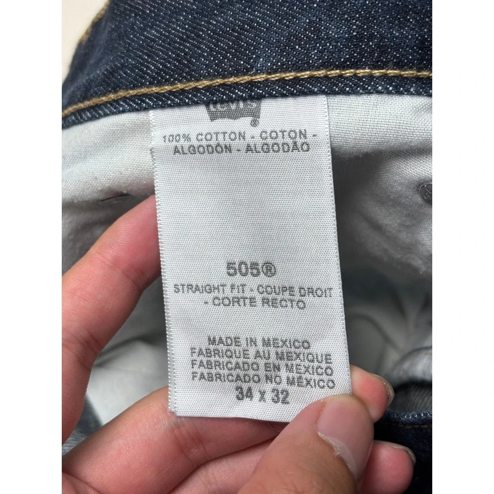 Levis 505 Regular Fit Straight Leg Dark Wash Denim Jeans Mens 34x32 Indigo